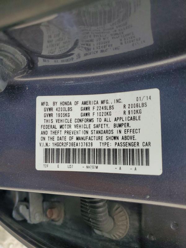 Aukcja sprzedaży 2014 Honda Accord, vin: 1HGCR2F36EA137639, numer aukcji: 54800766