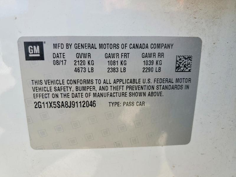 53058186 :رقم المزاد ، 2G11X5SA8J9112046 vin ، 2018 Chevrolet Impala مزاد بيع