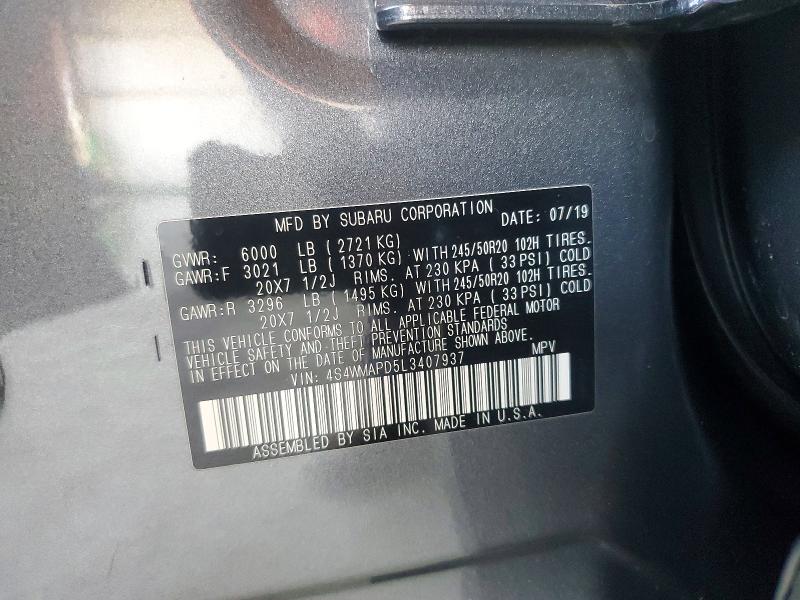 Aukcja sprzedaży 2020 Subaru Ascent, vin: 4S4WMAPD5L3407937, numer aukcji: 53737896