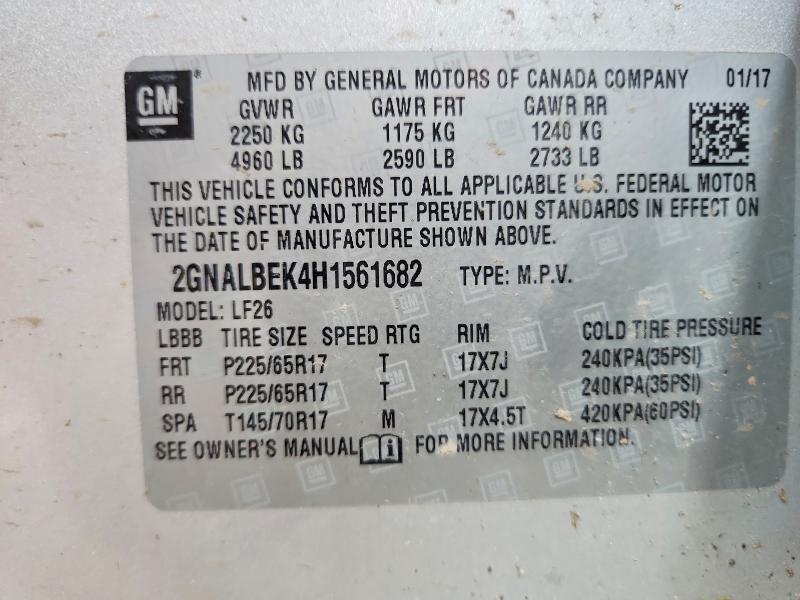 Продаж на аукціоні авто 2017 Chevrolet Equinox, vin: 2GNALBEK4H1561682, номер лоту: 54072776