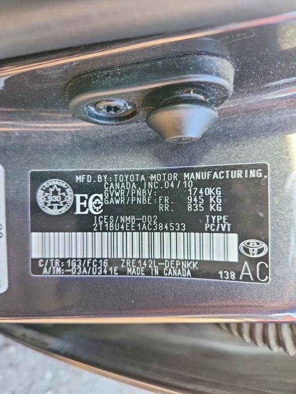 Продаж на аукціоні авто 2010 Toyota Corolla, vin: 2T1BU4EE1AC384533, номер лоту: 52357896