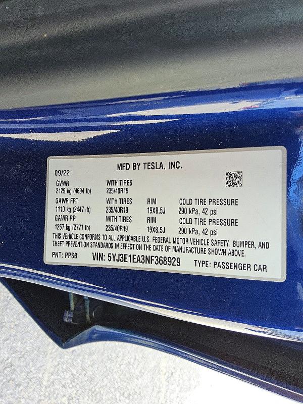 Aukcja sprzedaży 2022 Tesla Model 3, vin: 5YJ3E1EA3NF368929, numer aukcji: 54658946