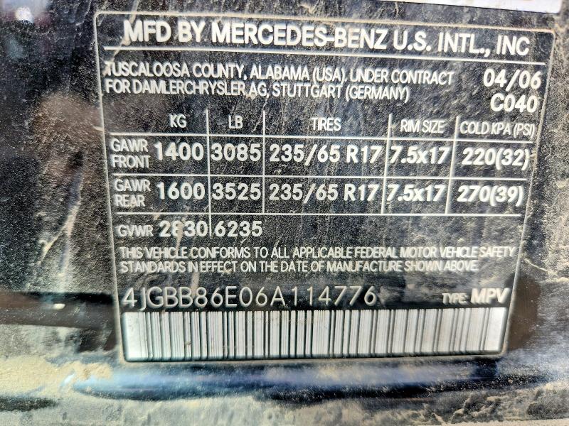 2006 Mercedes-benz Ml მანქანა იყიდება აუქციონზე, vin: 4JGBB86E06A114776, აუქციონის ნომერი: 78422885
