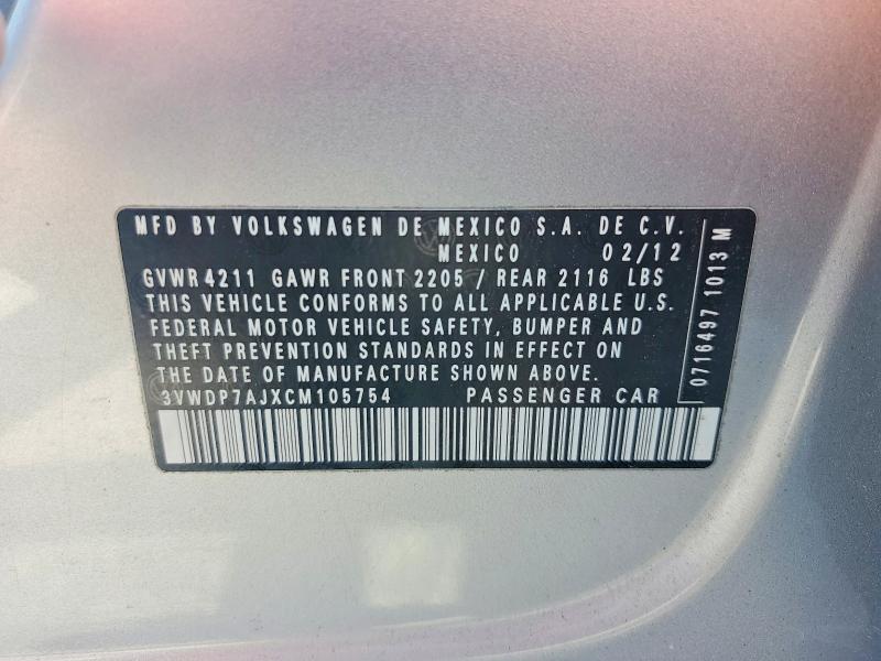 50801176 :رقم المزاد ، 3VWDP7AJXCM105754 vin ، 2012 Volkswagen Jetta مزاد بيع