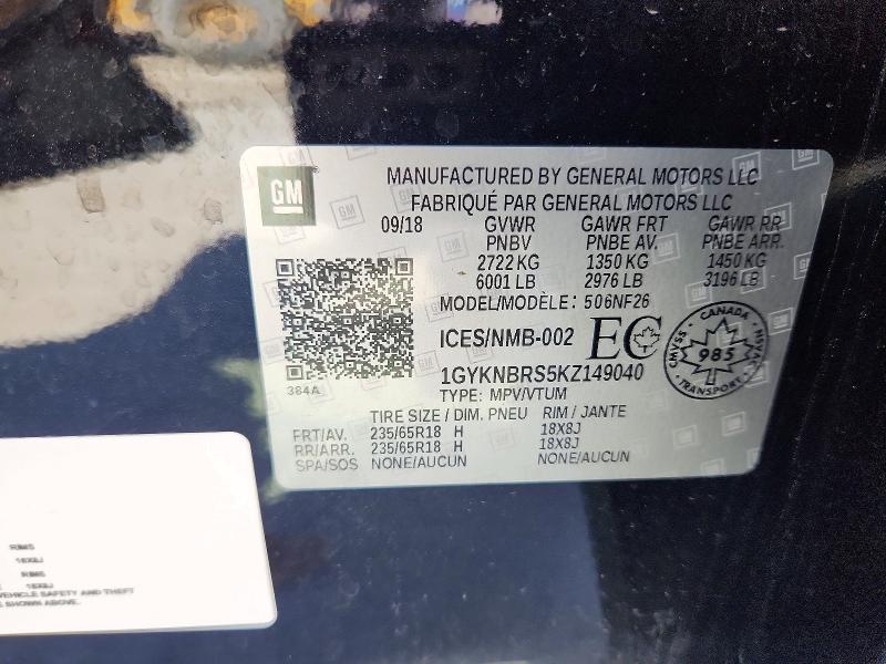 54078426 :رقم المزاد ، 1GYKNBRS5KZ149040 vin ، 2019 Cadillac Xt5 مزاد بيع