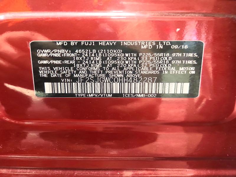 2017 Subaru Forester მანქანა იყიდება აუქციონზე, vin: JF2SJGWC0HH482287, აუქციონის ნომერი: 54050656