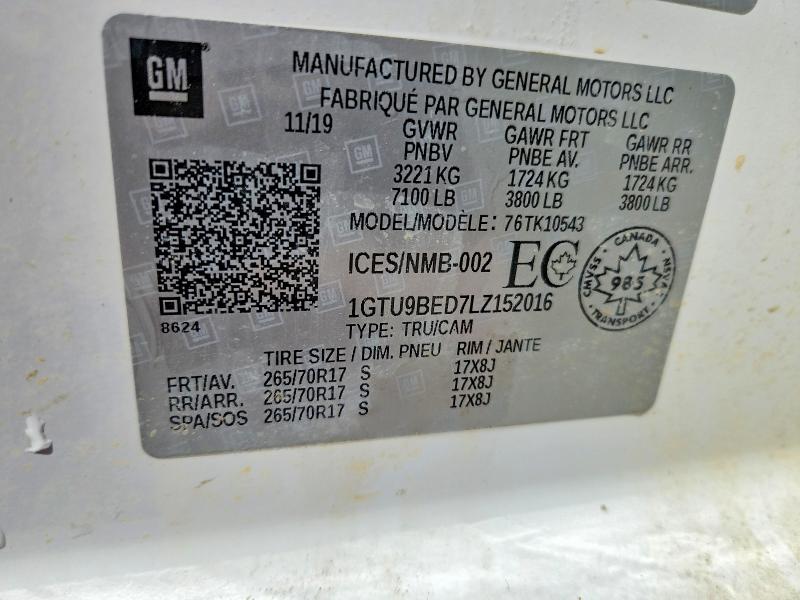 Auction sale of the 2020 Gmc Sierra, vin: 1GTU9BED7LZ152016, lot number: 51705936
