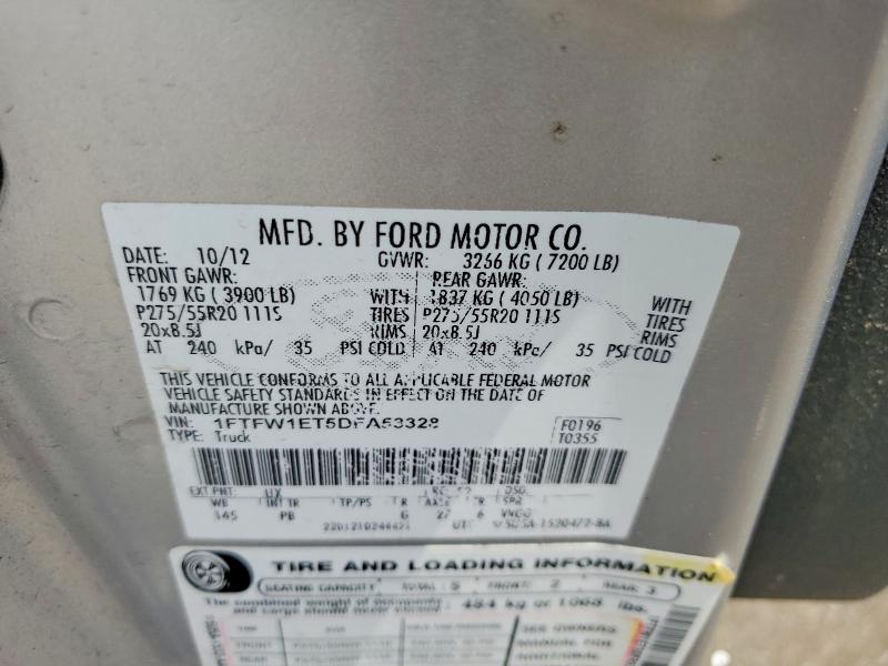 2013 Ford F150 მანქანა იყიდება აუქციონზე, vin: 1FTFW1ET5DFA53328, აუქციონის ნომერი: 54687596