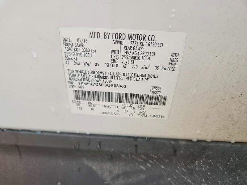 Aukcja sprzedaży 2016 Ford Explorer, vin: 1FM5K7D80GGB93983, numer aukcji: 55046306