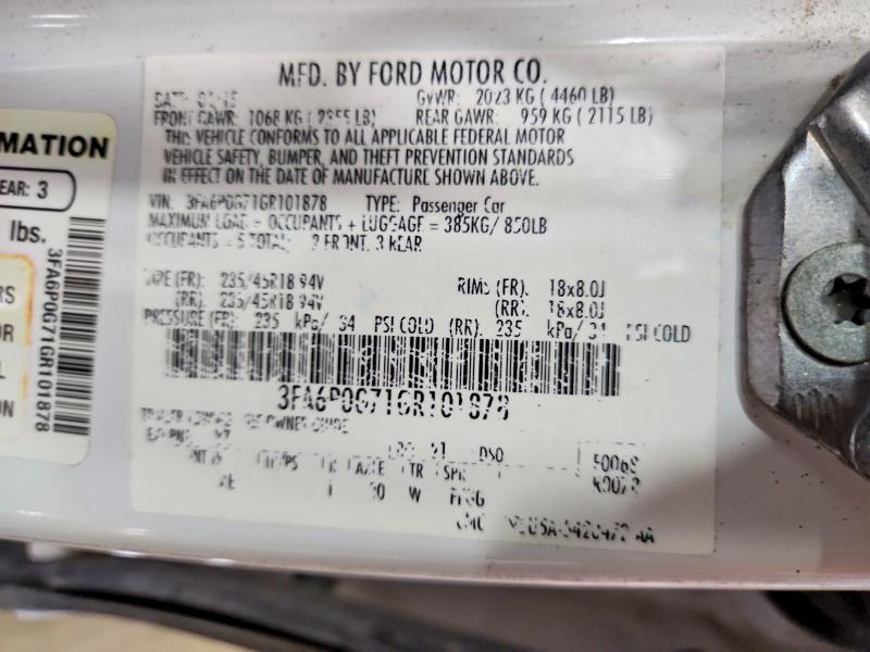 Продаж на аукціоні авто 2016 Ford Fusion, vin: 3FA6P0G71GR101878, номер лоту: 53801686