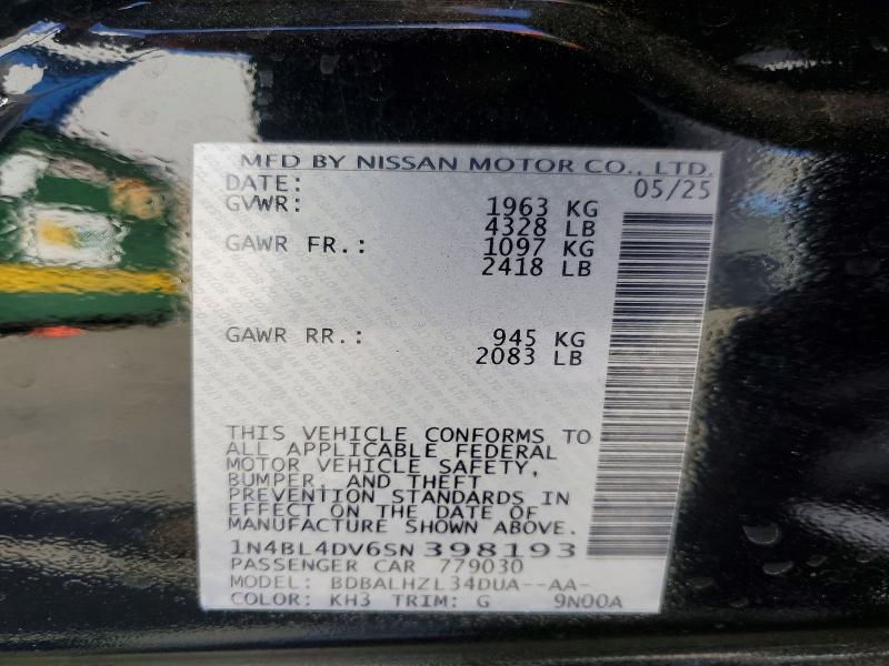 55554786 :رقم المزاد ، 1N4BL4DV6SN398193 vin ، 2025 Nissan Altima مزاد بيع