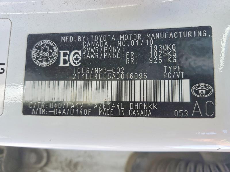Продаж на аукціоні авто 2010 Toyota Corolla Matrix, vin: 2T1LE4EE5AC016096, номер лоту: 51670306
