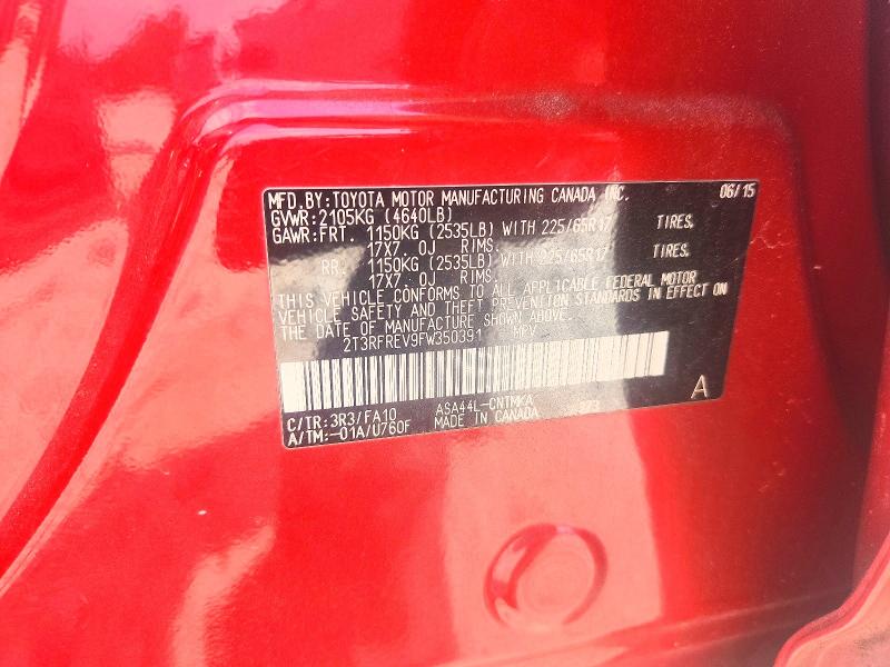 2015 Toyota Rav4 მანქანა იყიდება აუქციონზე, vin: 2T3RFREV9FW350391, აუქციონის ნომერი: 54083636