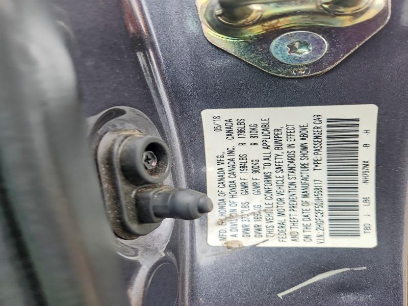 Продаж на аукціоні авто 2018 Honda Civic, vin: 2HGFC2F50JH568117, номер лоту: 54420266
