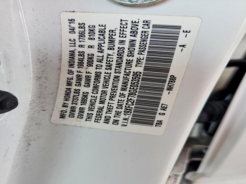 Продажа на аукционе авто 2016 Honda Civic, vin: 19XFC2F78GE053595, номер лота: 54344906