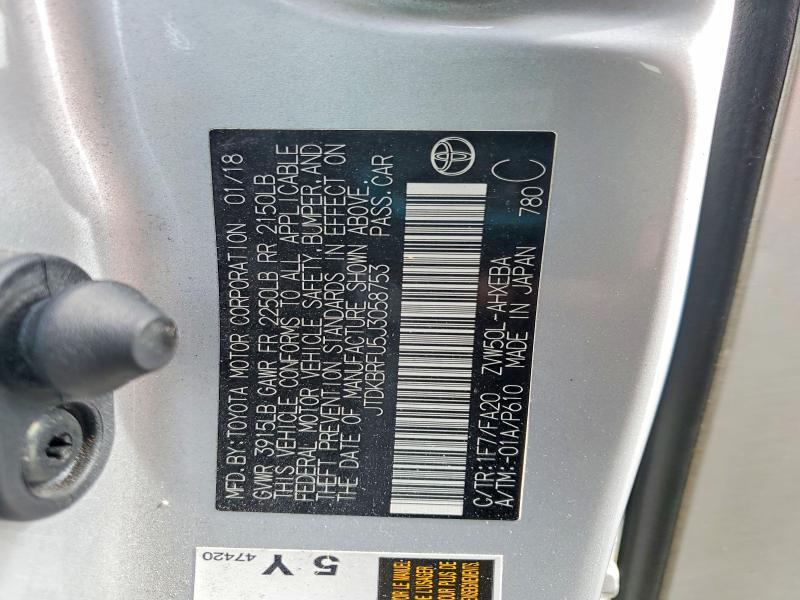 Aukcja sprzedaży 2018 Toyota Prius, vin: JTDKBRFU5J3058753, numer aukcji: 53885296