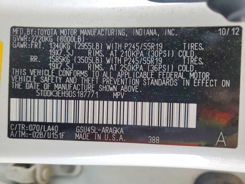 52961606 :رقم المزاد ، 5TDDK3EH9DS187771 vin ، 2013 Toyota Highlander مزاد بيع