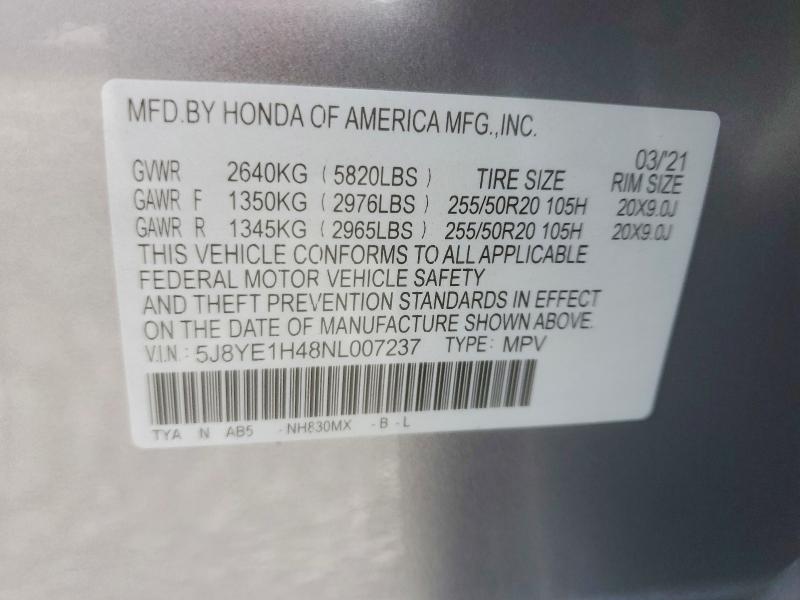 2022 Acura Mdx მანქანა იყიდება აუქციონზე, vin: 5J8YE1H48NL007237, აუქციონის ნომერი: 54485016