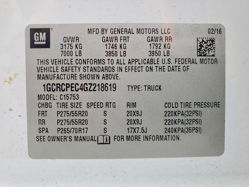 51978376 :رقم المزاد ، 1GCRCPEC4GZ218619 vin ، 2016 Chevrolet Silverado مزاد بيع