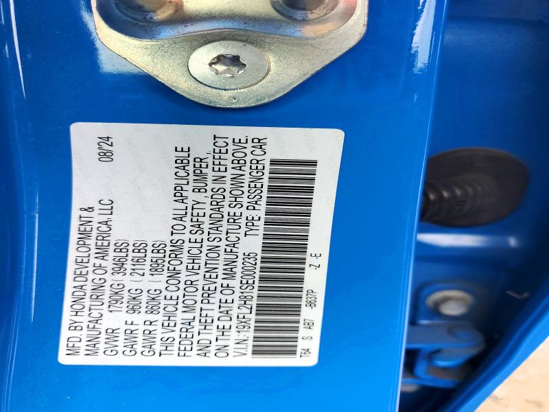 53433516 :رقم المزاد ، 19XFL2H81SE000235 vin ، 2025 Honda Civic مزاد بيع