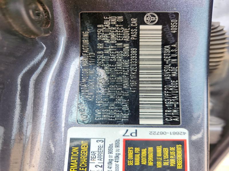 54851696 :رقم المزاد ، 4T1BF1FK2EU339389 vin ، 2014 Toyota Camry مزاد بيع