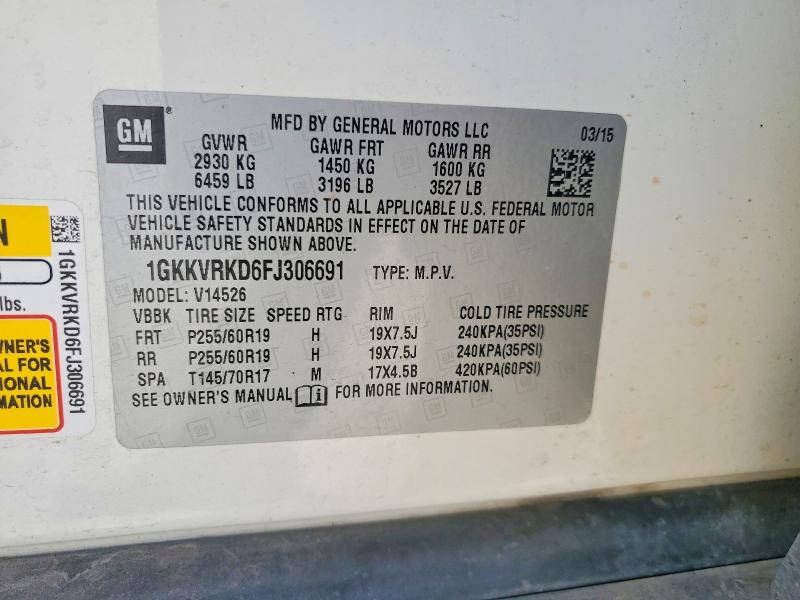 Aukcja sprzedaży 2015 Gmc Acadia, vin: 1GKKVRKD6FJ306691, numer aukcji: 54014526