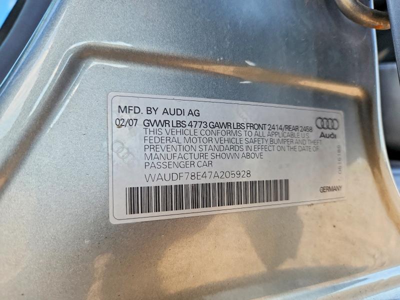 Aukcja sprzedaży 2007 Audi A4, vin: WAUDF78E47A205928, numer aukcji: 53050016