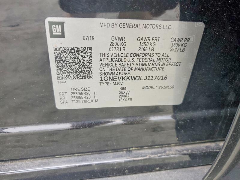 52825406 :رقم المزاد ، 1GNEVKKW3LJ117016 vin ، 2020 Chevrolet Traverse مزاد بيع