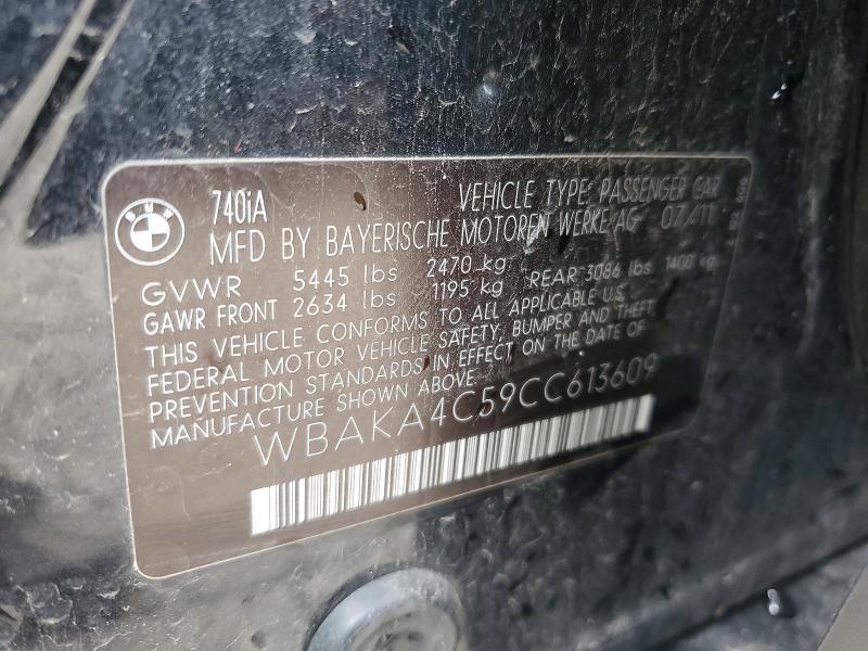 Aukcja sprzedaży 2012 Bmw 740, vin: WBAKA4C59CC613609, numer aukcji: 52611976