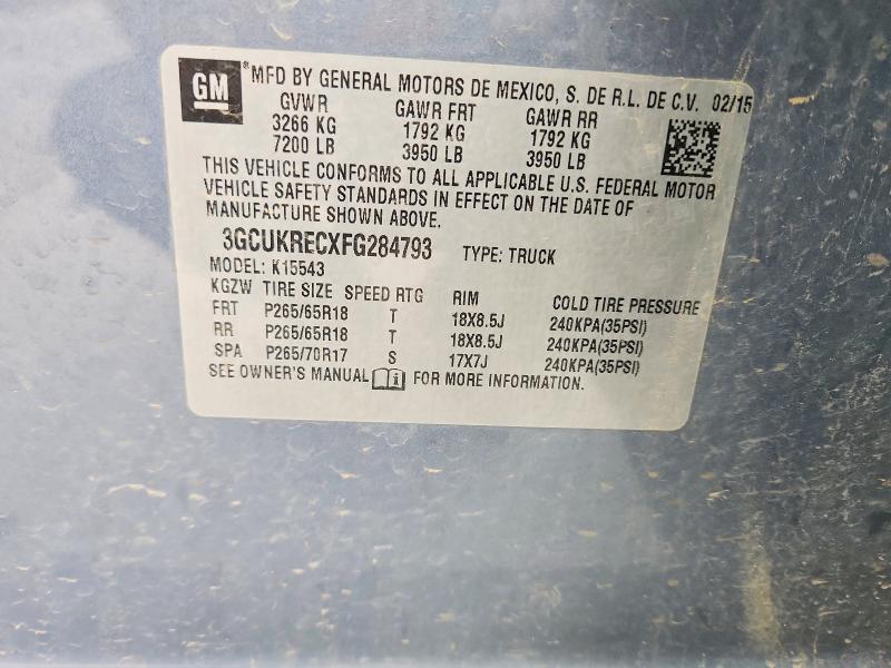 Продаж на аукціоні авто 2015 Chevrolet Silverado, vin: 3GCUKRECXFG284793, номер лоту: 53925076