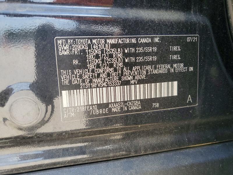 Aukcja sprzedaży 2021 Toyota Rav4, vin: 2T3Y1RFV5MC153337, numer aukcji: 54084046