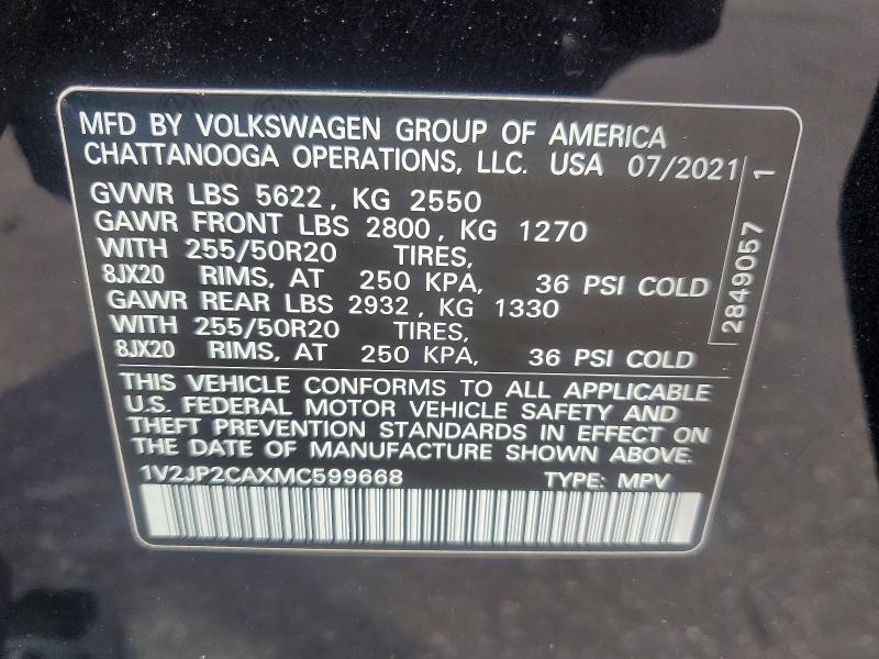 Продаж на аукціоні авто 2021 Volkswagen Atlas, vin: 1V2JP2CAXMC599668, номер лоту: 54860106
