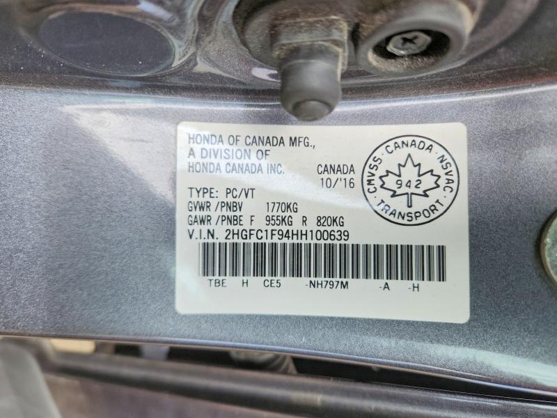 52374166 :رقم المزاد ، 2HGFC1F94HH100639 vin ، 2017 Honda Civic مزاد بيع
