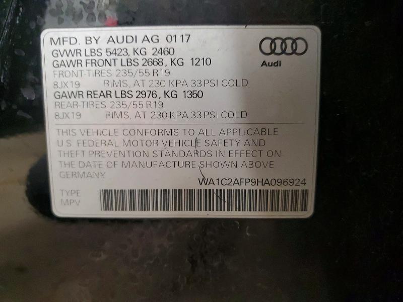 Aukcja sprzedaży 2017 Audi Q5, vin: WA1C2AFP9HA096924, numer aukcji: 52489286