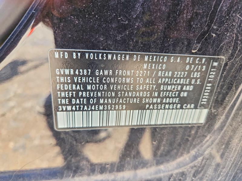 2014 Volkswagen Jetta მანქანა იყიდება აუქციონზე, vin: 3VW4T7AJ4EM352959, აუქციონის ნომერი: 53973156