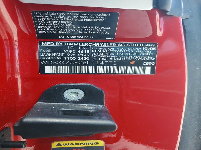 53772506 :رقم المزاد ، WDBSK75F26F114773 vin ، 2006 Mercedes-benz Sl مزاد بيع