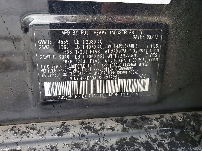 52968616 :رقم المزاد ، 4S4BRBAC8C3279229 vin ، 2012 Subaru Outback مزاد بيع