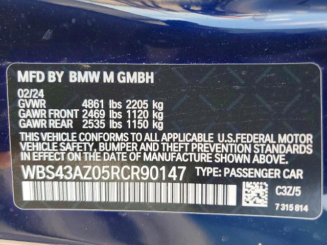 Aukcja sprzedaży 2024 Bmw M4, vin: WBS43AZ05RCR90147, numer aukcji: 51010936