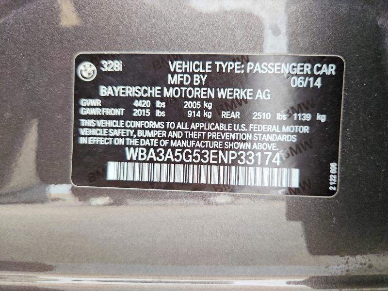 2014 Bmw 328 მანქანა იყიდება აუქციონზე, vin: WBA3A5G53ENP33174, აუქციონის ნომერი: 54730006