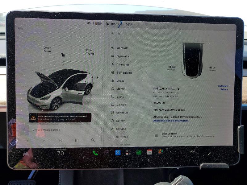 2022 Tesla Model Y მანქანა იყიდება აუქციონზე, vin: 7SAYGDEE9NF356338, აუქციონის ნომერი: 54257556