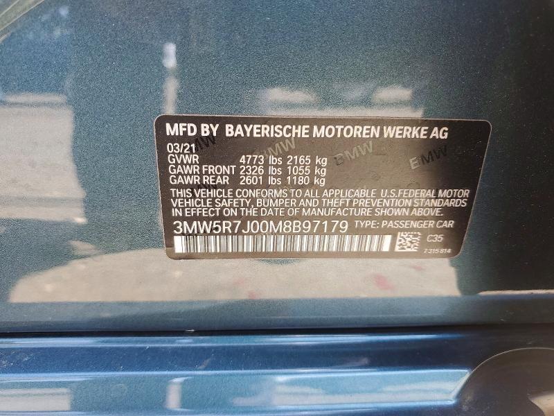52601796 :رقم المزاد ، 3MW5R7J00M8B97179 vin ، 2021 Bmw 330xi مزاد بيع