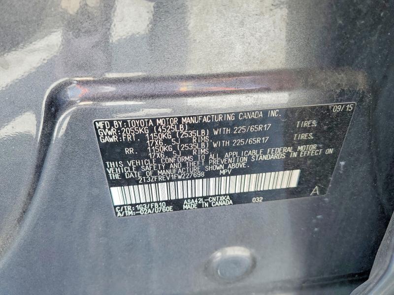 2015 Toyota Rav4 მანქანა იყიდება აუქციონზე, vin: 2T3ZFREV1FW227698, აუქციონის ნომერი: 54211076