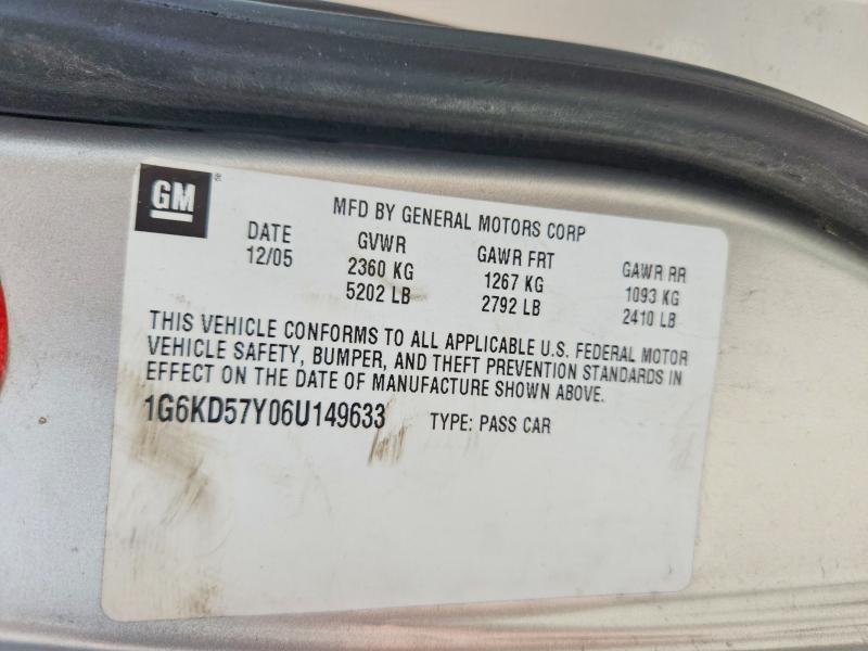 2006 Cadillac Dts მანქანა იყიდება აუქციონზე, vin: 1G6KD57Y06U149633, აუქციონის ნომერი: 55172496