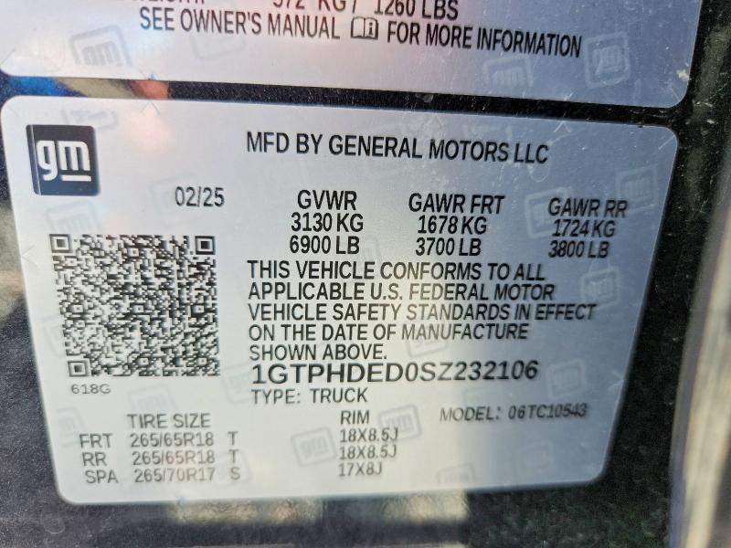 53781716 :رقم المزاد ، 1GTPHDED0SZ232106 vin ، 2025 Gmc Sierra مزاد بيع
