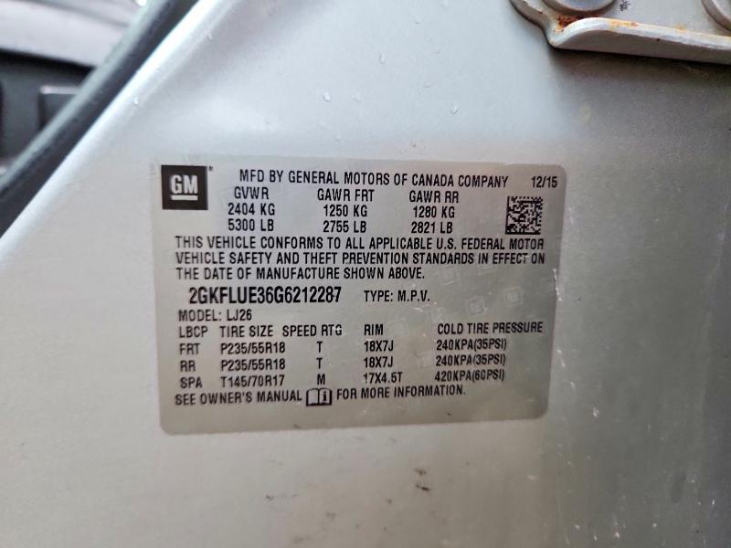 Продажа на аукционе авто 2016 Gmc Terrain, vin: 2GKFLUE36G6212287, номер лота: 54621056