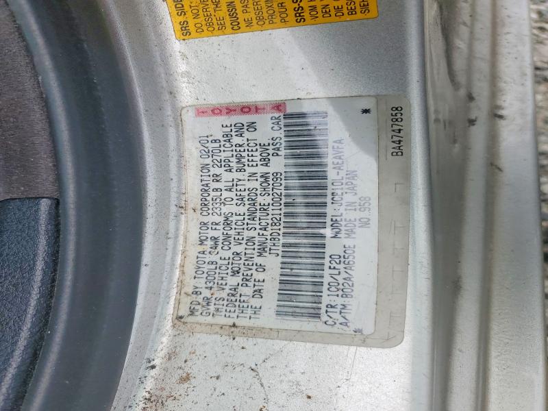 Aukcja sprzedaży 2001 Lexus Is, vin: JTHBD182110027099, numer aukcji: 55123036