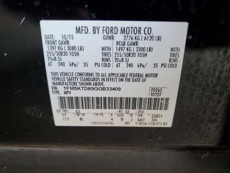 Продаж на аукціоні авто 2016 Ford Explorer, vin: 1FM5K7D89GGB33409, номер лоту: 53254656