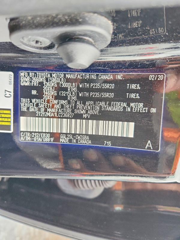 53528046 :رقم المزاد ، 2T2YZMDA1LC236827 vin ، 2020 Lexus Rx مزاد بيع