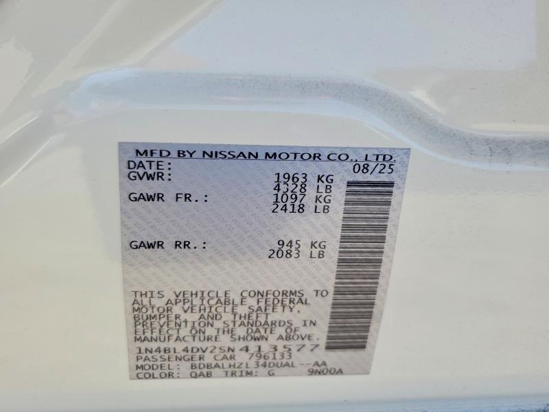 54385786 :رقم المزاد ، 1N4BL4DV2SN413577 vin ، 2025 Nissan Altima مزاد بيع