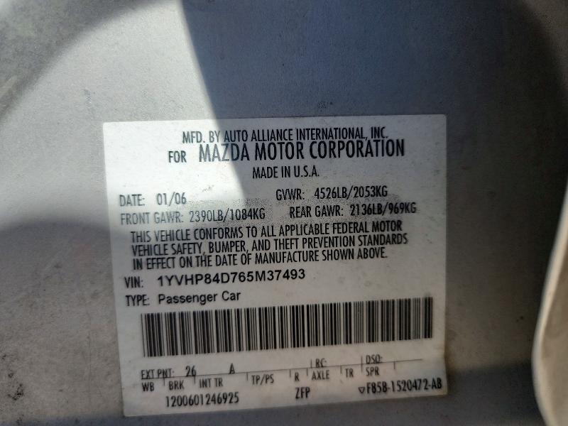 Aukcja sprzedaży 2006 Mazda 6, vin: 1YVHP84D765M37493, numer aukcji: 53748116